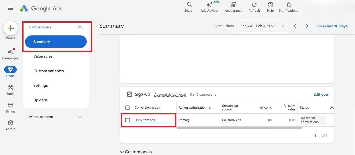 Google Ads conversion events