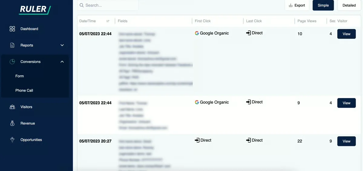 Ruler Analytics visitor-level tracking from first ad click through calls, forms, and live chat into the CRM